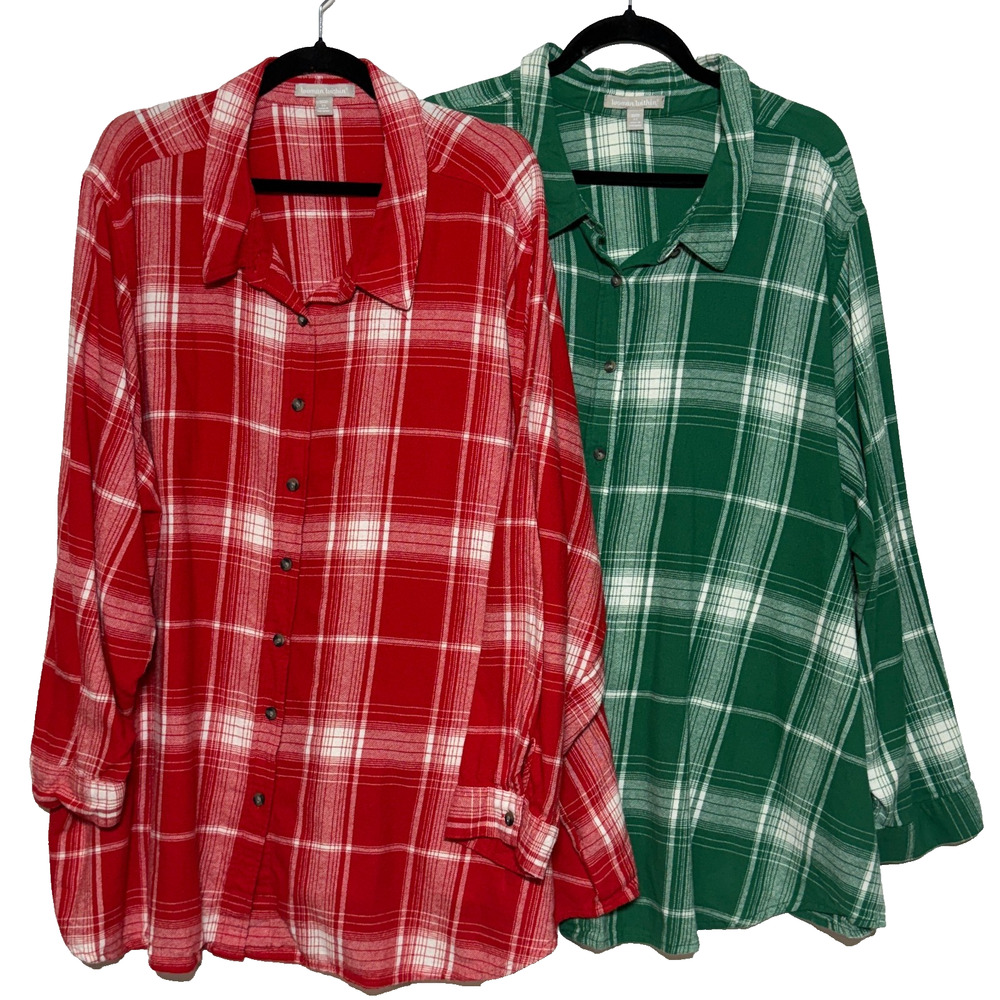 Woman Within Red & Green Plaid Button-Down Shirts 30/32W